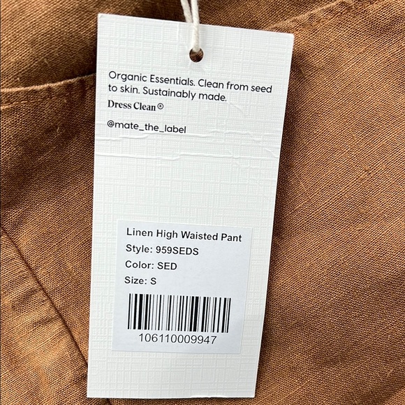 NEW MATE The Label S 100% Linen Sedona Brown Linen High Waisted Pant Pockets - Picture 8 of 13
